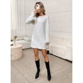 thumbnail image 5 of White Sequin Mini Dress With Feather Cuff, Round Neck Long Sleeve Straight Fit For Parties, 5 of 6