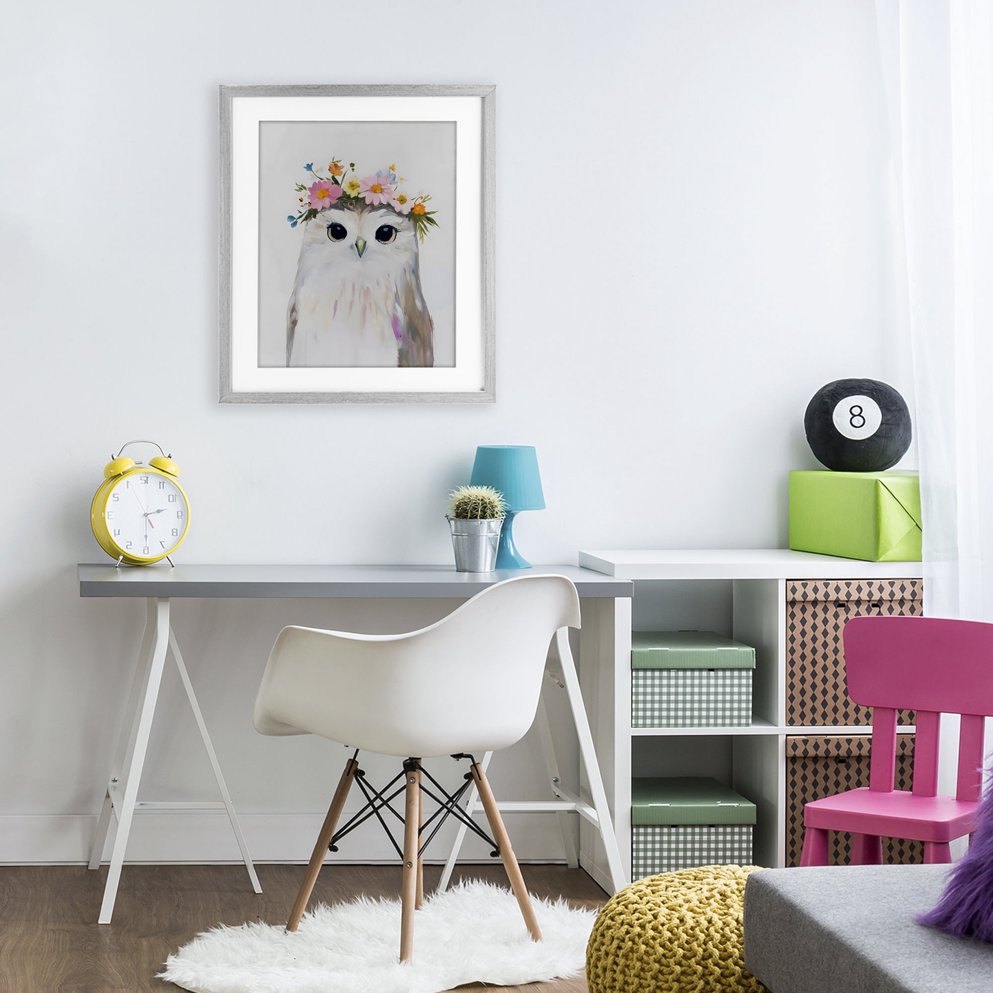 Stupell Industries Flower Crown Owl Gray Framed Print Under Glass, design by The Prints Vibe