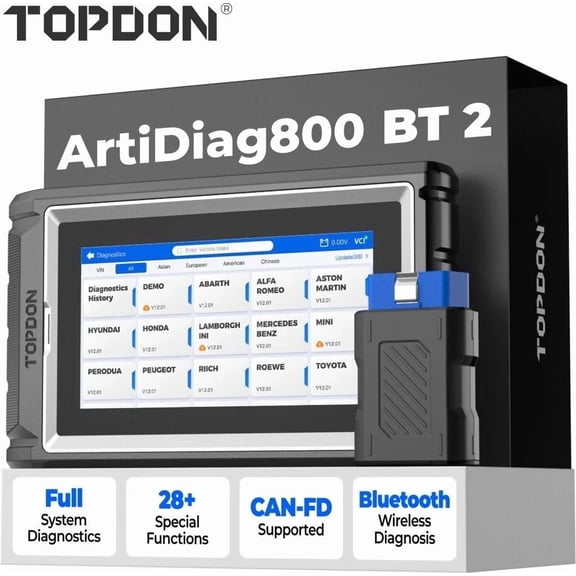 TOPDON OBD2 Scanner AD800BT 2, Bidirectional Scan Tool, All System Automotive Diagnostic Scanner, Active Test, 28  Reset Service, FCA Autoauth, 2 Years Free Update