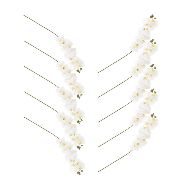 10pcs plantas orquídea phalaenopsis florales artificiales decoración jardín casa color blanco, diez tallos de aprox. 57 cm con cabezas múltiples de flor Phalaenopsis blancas y centros amarillos, pétalos de plástico blando y tallos verdes delgados; adecuado para arreglos, ramos y decoración de eventos o interiores.