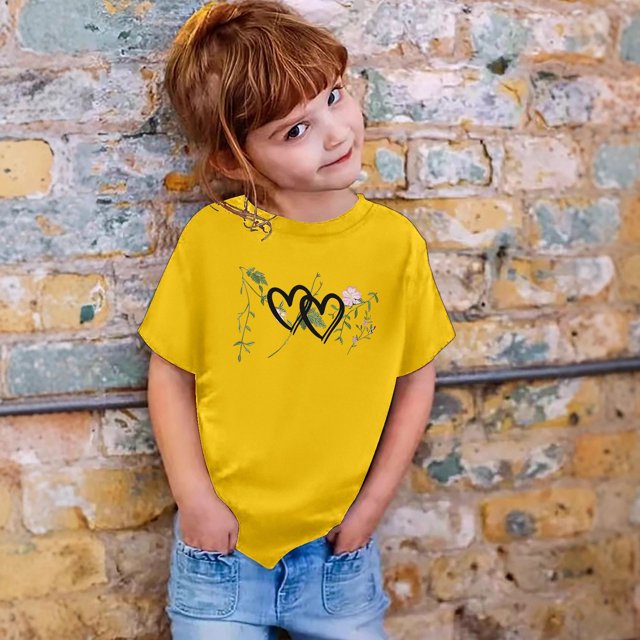 T-shirts pour Filles Imprimé Manches Courtes Col Rond Tenues d'Été pour Filles 8-9 Ans Mode Filles