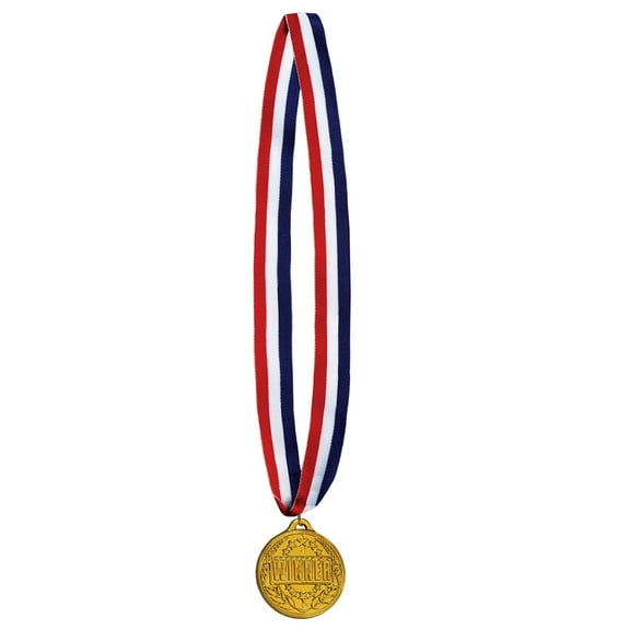 Set of 12 Red, White, and Blue Ribbon with Golden Soccer Medal 30"