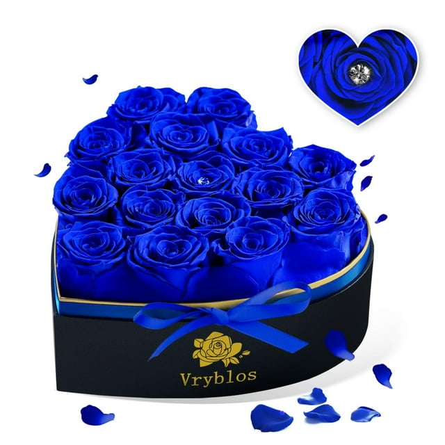 Flores preservadas Vryblos Forever Blue Roses en forma de corazón