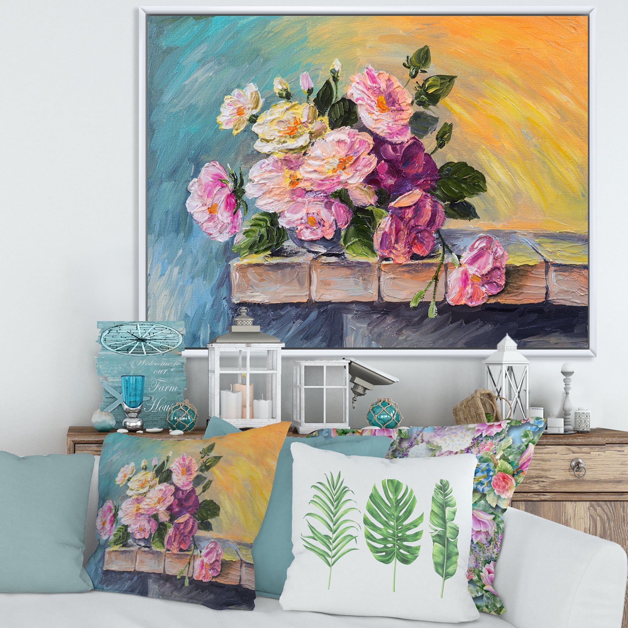 Designart 'Still Life With Bouquet Of Pink Flowers' Traditional Framed Canvas Wall Art Print