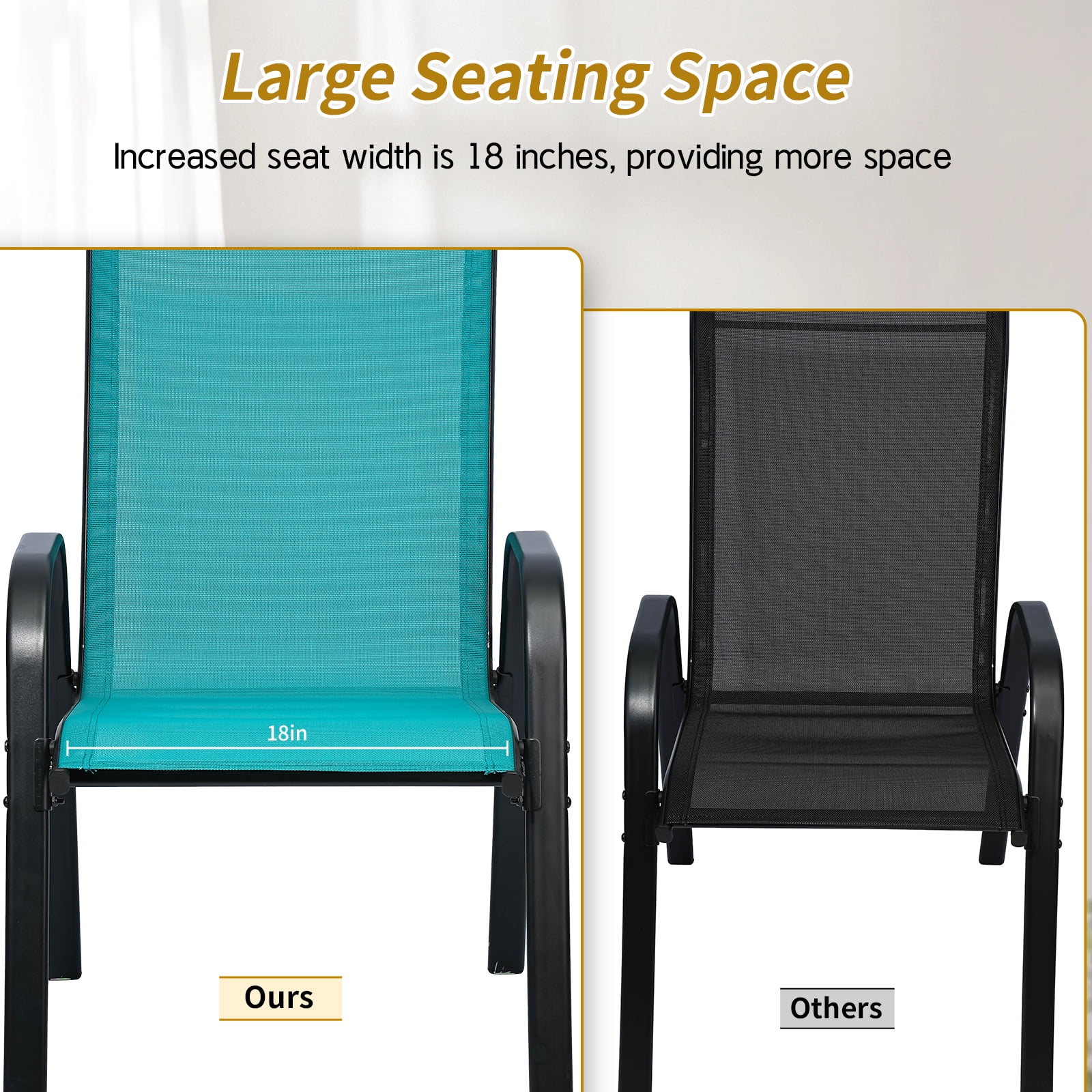 Stackable Outdoor Patio Dining Chairs with Backrest/Armrests for Lawn Garden Balcony Deck Camping-Set of 4 (Turquoise)