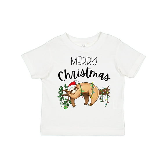 Inktastic Merry Christmas Cute Sloth with Santa Hat and Lights Boys or Girls Toddler T-Shirt