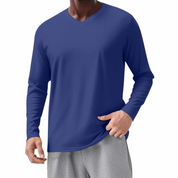 Ahabrexf Dry Fit Long Sleeve Shirt for Men, Casual Solid Color Loose V-Neck Pullover Top, Lightweight Breathable