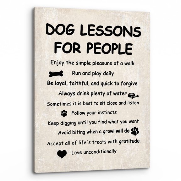 Funny Dog Lessons For People Wall Art,Funny Dog Saying Print Framed Canvas Painting Artwork Home Bedroom Living Room Girls Room Decor