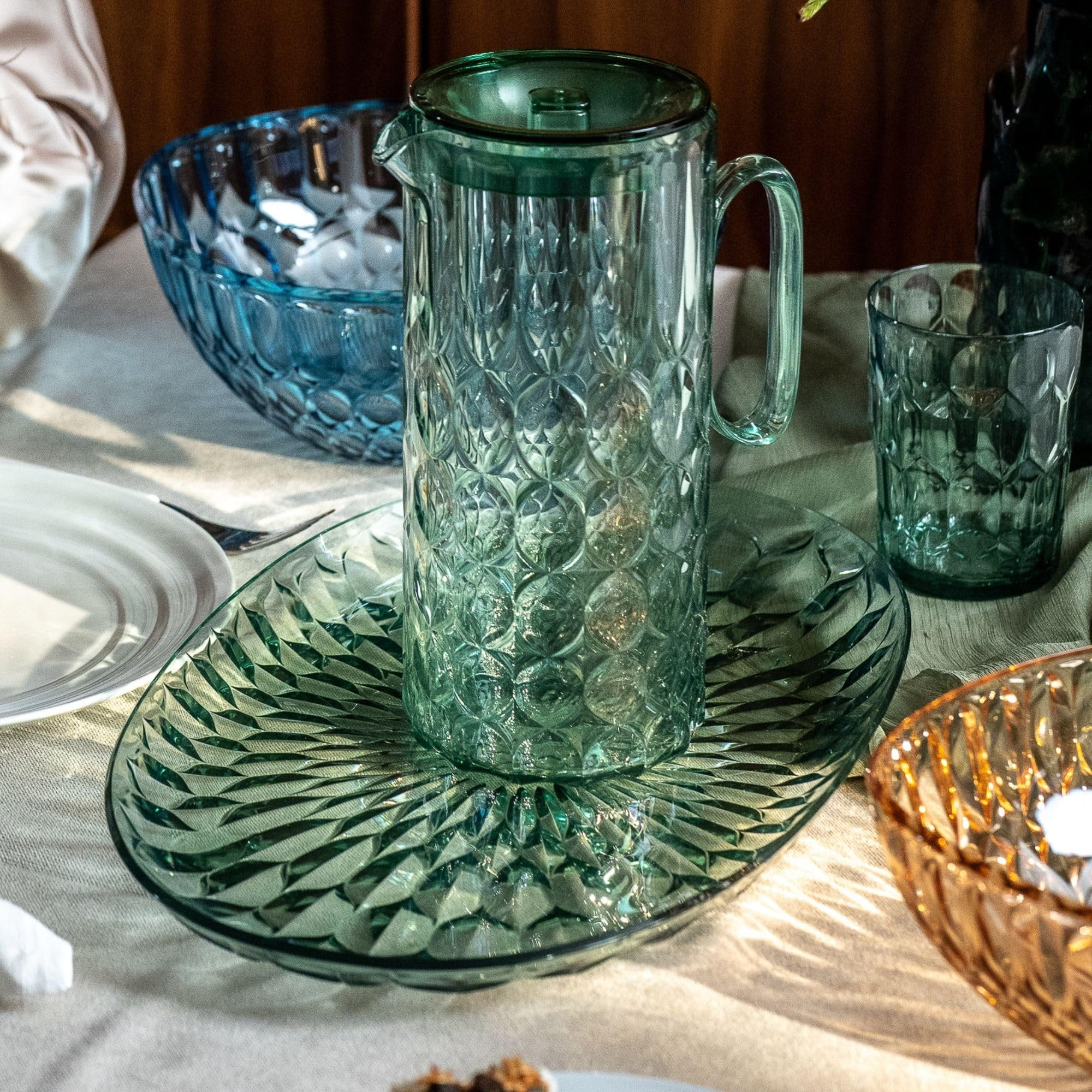 Guzzini, Vanity Collection Pitcher with Lid 11.3H, Green  Renewable Organic Material Vegetable Origin Perfect Table Setting 100% Recyclable