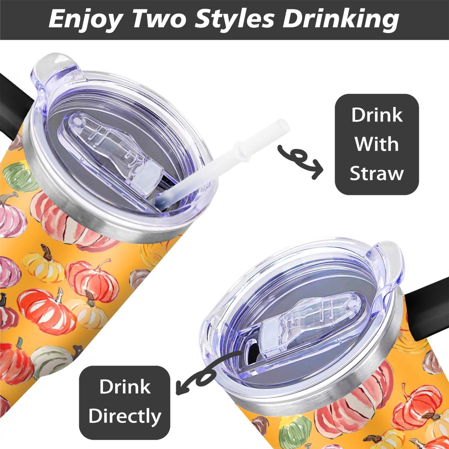 40 Oz Fall Tumbler with Handle and Straw Lid, Fall Cup Stainless Steel Fall Coffee Mug Keeps Drinks Cold & Hot, Autumn Mugs Fall Themed Thanksgiving Gifts For Women