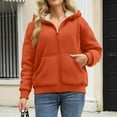 thumbnail image 4 of Women's Fashion Casual Solid Color Sweatshirt Loose Zipper Cardigan Long Sleeve Hooded Jacket for Fall and Winter Casual Wear,Orange,3XL, 4 of 5