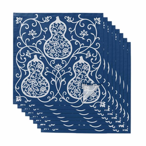 Navy Blue Gourd Cloth Napkins, Modern Abstract Art Floral Washable and Reusable Dinner Napkins Set of 8, Table Napkin for Kitchen Party Birthday Wedding Hotel Housewarming 20"x20"