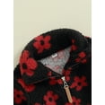 thumbnail image 4 of JYYYBF Toddler Baby Girls Fleece Coat Flower Print Stand Collar Quarter-Zip Pullover Sweatshirt Plush Jacket Winter Warm Outerwear, 4 of 6