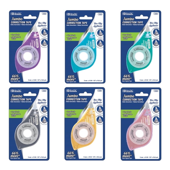 BAZIC Correction Tape White Out, Jumbo 5 mm x 394" Right Left Hand, 24-Pack