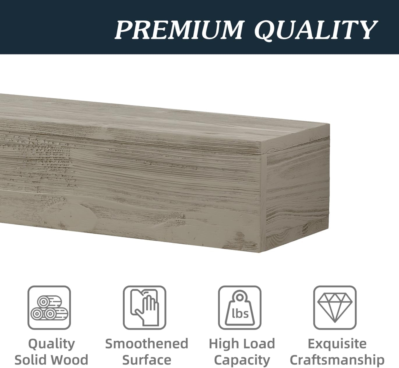 60" Rustic Wood Fireplace Mantel, Wall-Mounted & Floating Shelf for Home Wall Decor, Rustic Cedar Wood Floating Farmhouse Shelf Handcrafted Wall Mounted for Bathroom, Gray