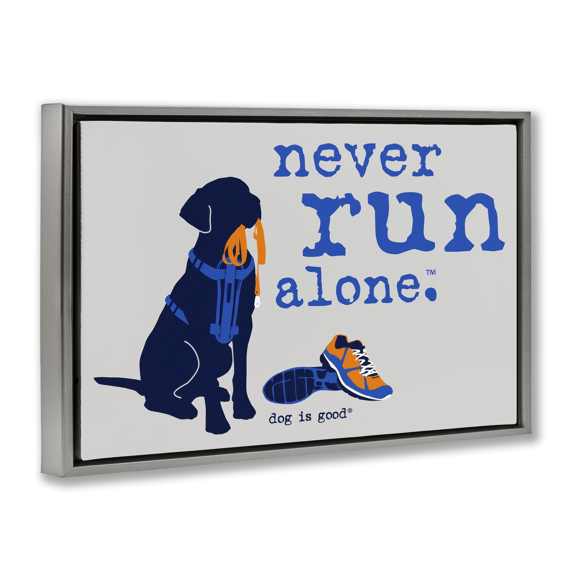 Stupell Industries Never Run Alone Dog Animals Painting Gray Floater Framed Canvas Art Print Wall Art, 25 x 17