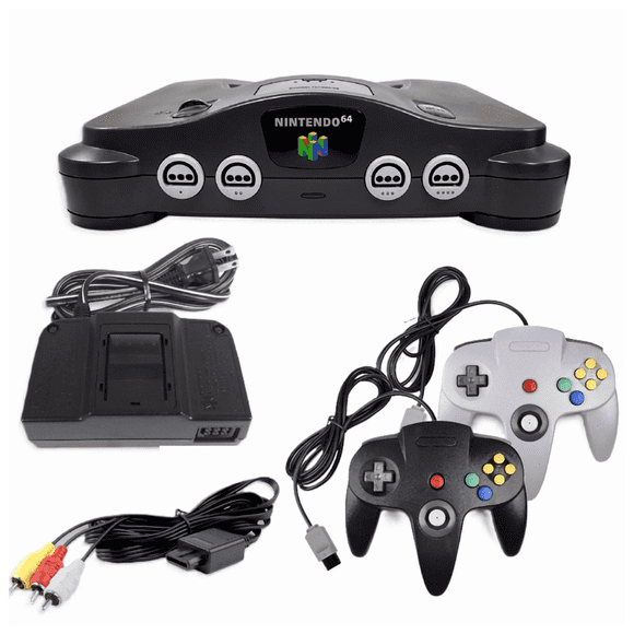 Nintendo 64 - N64 Videojuegos Consola System with 2 Pack Retrofam N64 Controller Negro & Gris (Reacondicionado)