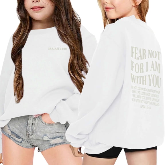 MUXiin Faith Over Fear Hoodie Youth 11-12 Trendy Y2k Cute Long Sleeve Letter Print Sweatshirts Cotton Blend Sweatshirt Casual Tops