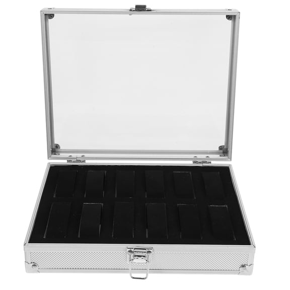 BASIOUS Watch Box Rectangular Watch Case With Clear Lid 12 Grid Metal Watch Display Case Bracelet Organizer Box For Men Cufflinks Jewelry