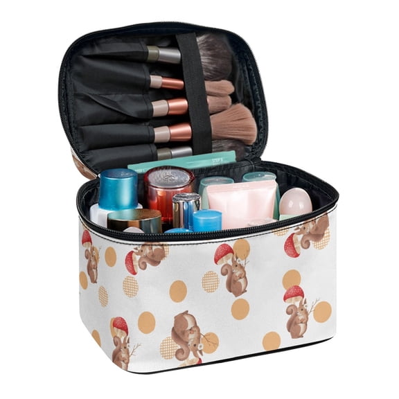 HELLHERO Polyester Makeup Brush Holder Bag Portable Cosmetic Organizer Bags Lightweight Double Zipper Rabbit and Mushroom Pattern Design