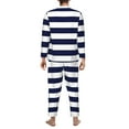 thumbnail image 5 of Kll Navy Blue And White Stripes Sleepwear Mens Flannel Pajamas,Long Cotton Pj Set, 5 of 9