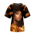 thumbnail image 4 of TSADFHJI Hauts pour Femmes Manches Longues Mode Décontractée Ample Imprimé Col Rond Manches Courtes T-Shirt Haut S Orange, 4 of 5