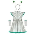 thumbnail image 4 of Yeahdor 3Pcs Girls Alien Cosplay Costume Set Sleeveless Metallic A-line Dress for Halloween Party Green 12, 4 of 6
