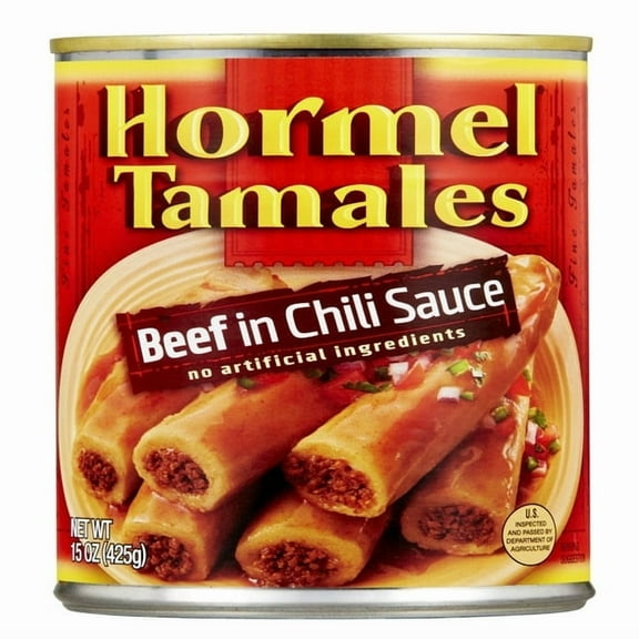 HORMEL Beef Tamales in Chili Sauce, Shelf-Stable, 15 oz Steel Can (Pack of 3)