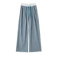 thumbnail image 4 of Casual Pants for Women, Audhol Women's Spring Contrasting Plaid Belt Drawstring Elastic High Waisted Loose Casual Pants Plaid Pants for Women Blue 3XL, 4 of 4