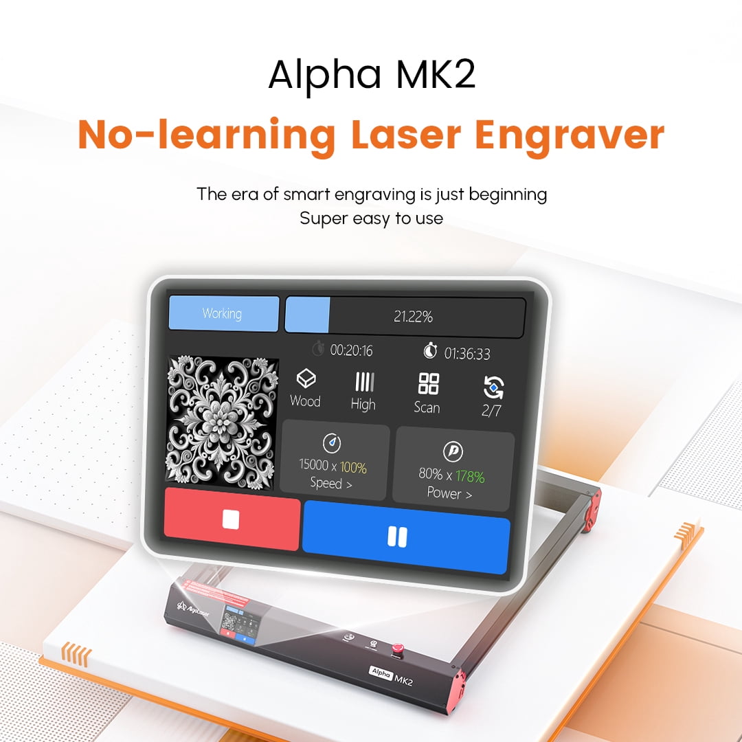 Algo MK2 20W Higher Accuracy Engraver and Cutter with Air Assist&Rotary, Engrave Hundreds of Colors On Metal Steel with 3.5" Touch Screen, Engraving Machine for DIY Personalized Gift