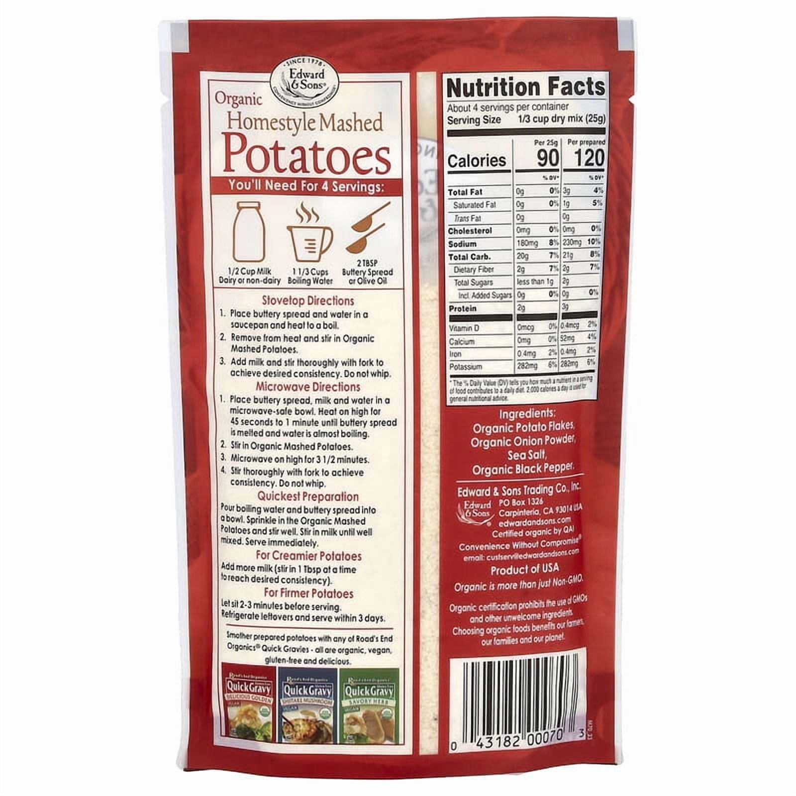 Edward & Sons Organic Mashed Potatoes Gluten Free Homestyle 3.5 oz Pack of 4