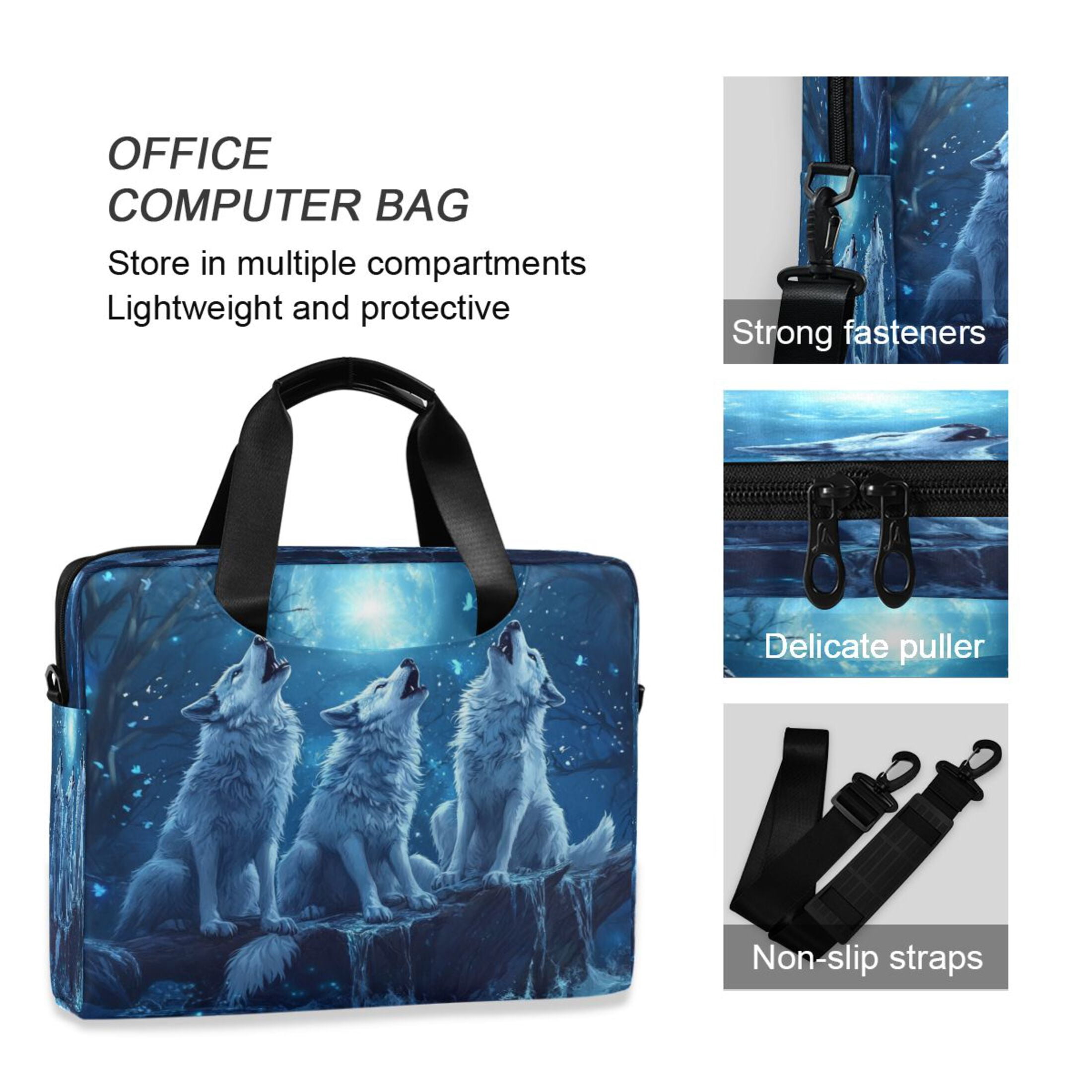16" Laptop Tote Bag Laptop Sleeve Case Computer Briefcase for Work & Travel Three Blue Wolves