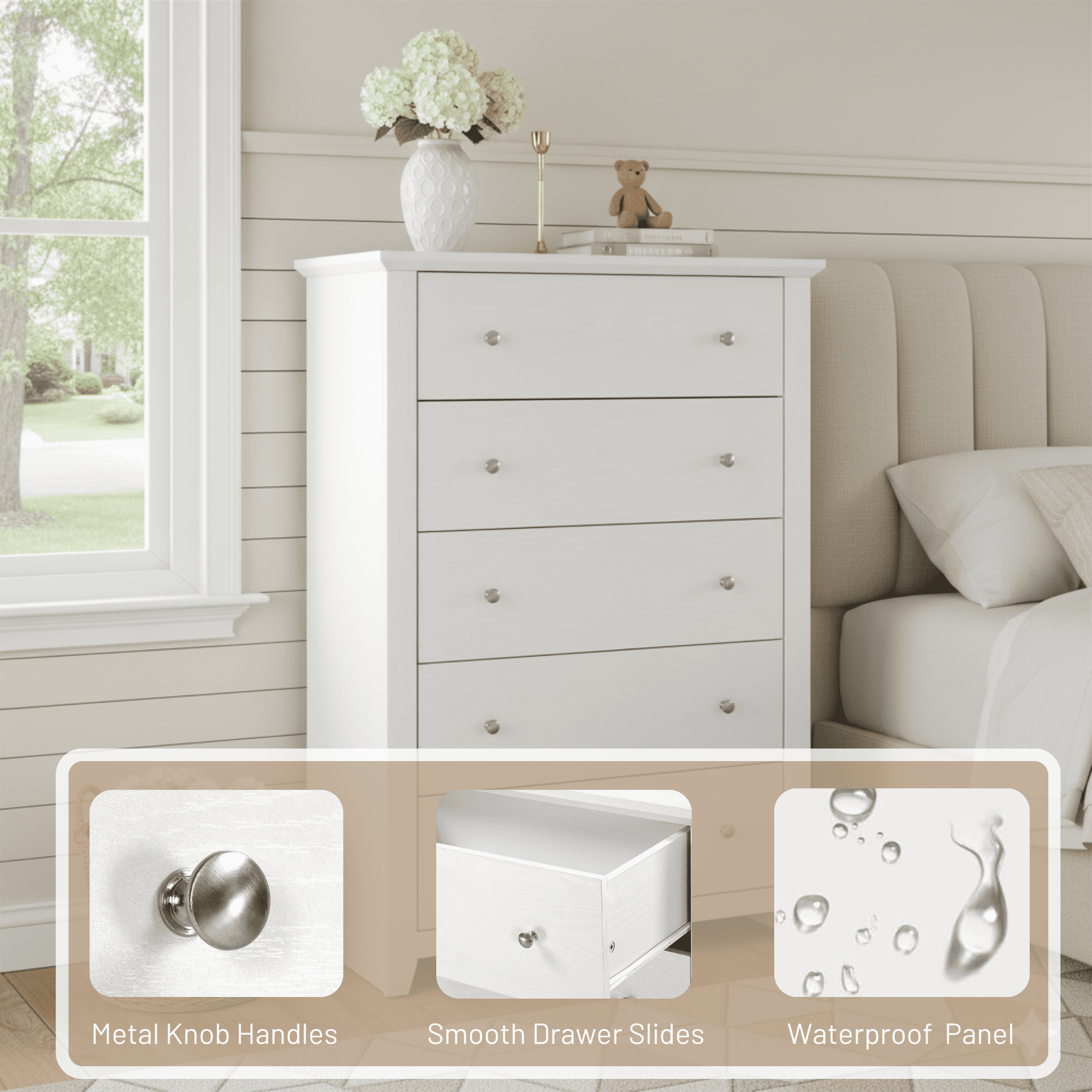 TrumanPick White Dresser for Bedroom Chest of Drawers 5 Drawer Dresser 47" Tall Wood Dresser for Living Room