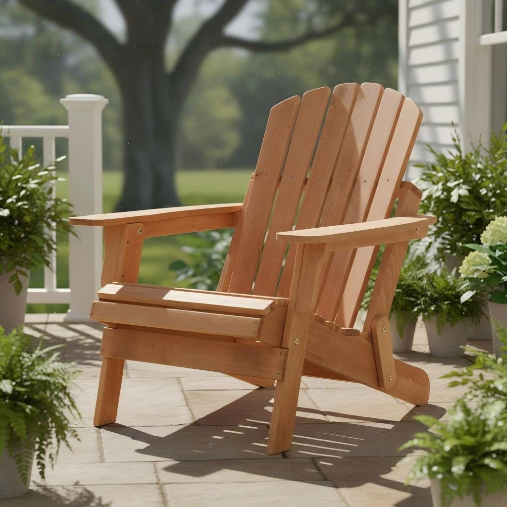 Resenkos Pre-Assembled Solid Wood Patio Seats for Garden and Deck, Oversize Wooden Foldable Adirondack Chairs for Porch, Pool and Fire Pit, Light Brown