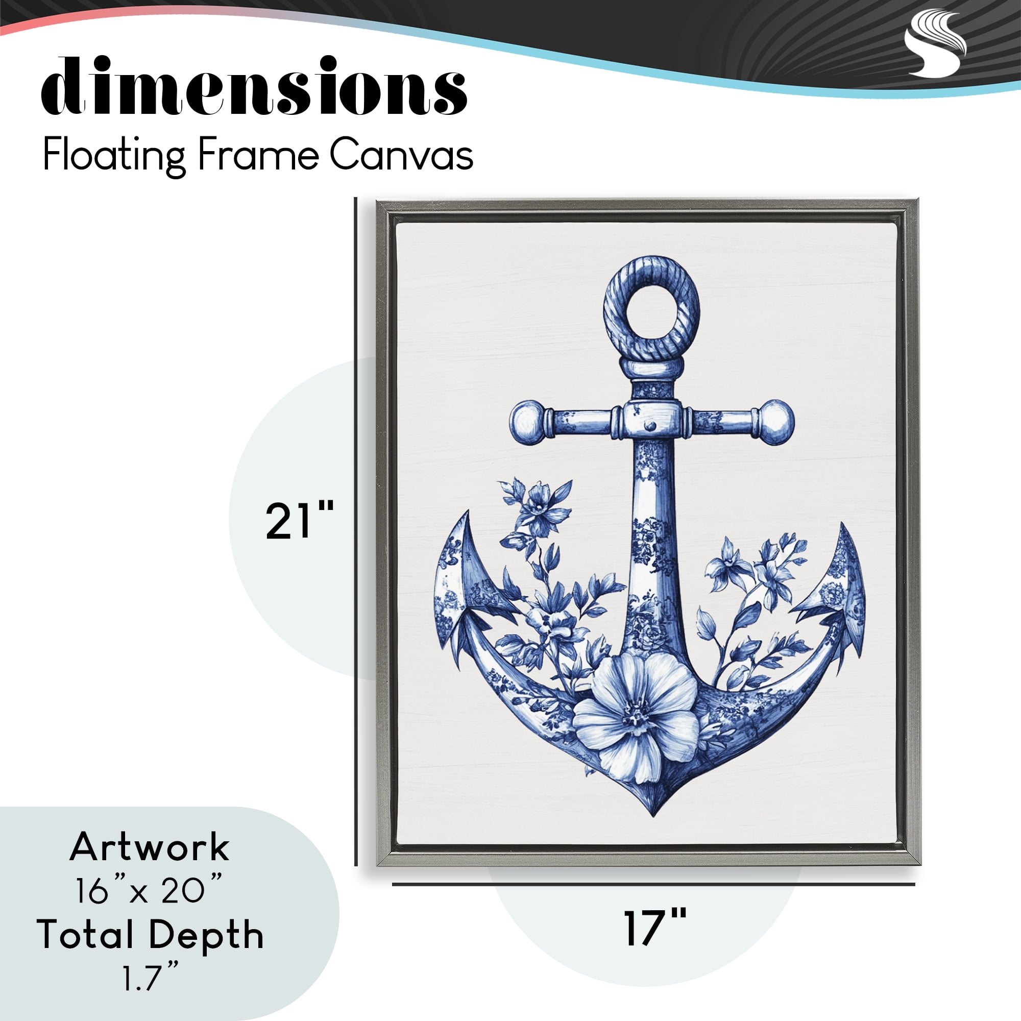 Toile Patterned Anchor Gray Framed Floater Canvas Wall Art, design by Lettered and Lined