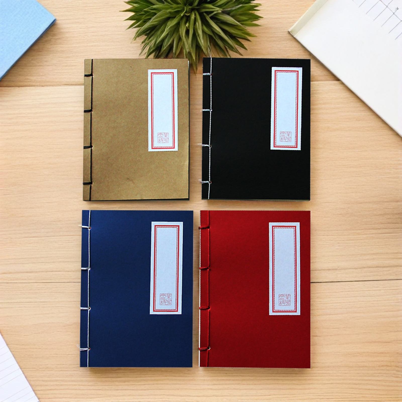 OUNONA 4Pcs Retro Hardcover Blank Notebook Set Vintage Stitching Design for Office School and Creative Use