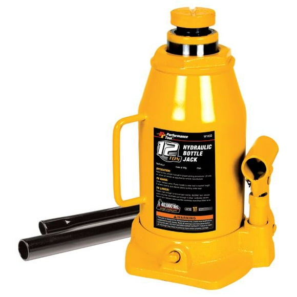 Performance Tool Jack W1633 Bottle Jack; Hydraulic; 20 Ton Capacity; 9-1/2 To 17-3/4 Inch Lift Height; Yellow