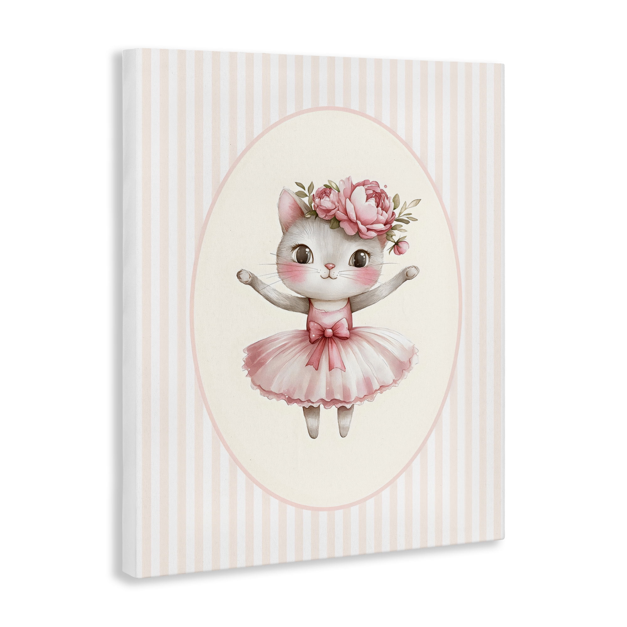 Stupell Industries Nursery Ballerina Cat Striped Canvas Wall Art, design by LSR Design Studio