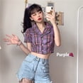 thumbnail image 2 of Camisa de mujer Summer Plaid Manga corta Botón Chaqueta Coat para niñas, Morado Vogacara AP001451-04B, 2 of 7