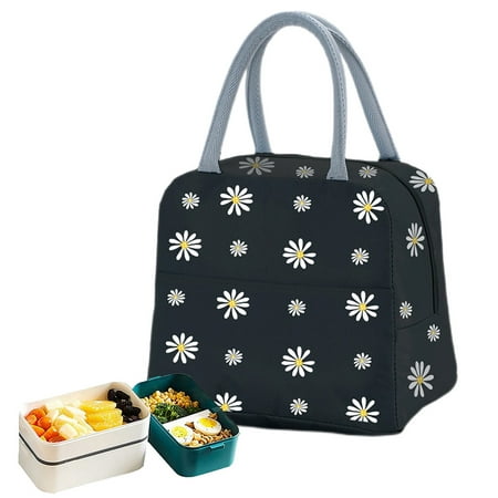 

Daisy Flower Lunch Bag for Women/Kids Girls Boys Insulated Tote Bag Lunch Box Resuable Cooler BagFor Work Picnic or Travel-Black