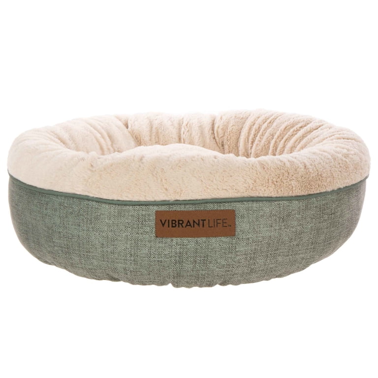Round Bolster Pet Bed with Memory Foam, Small, Sage photo 1