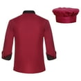 thumbnail image 2 of Doomiva Long Sleeve Chef Coat Jacket with Hat Lightweight Button Restaurant Kitchen Chef Uniform Burgundy L, 2 of 6