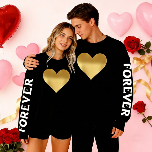 TaTaai Couple Crew Neck Printed Sweatshirt, Valentine's Day Gift Unisex Long-Sleeve Gift