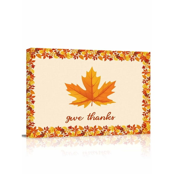 Fall Maple Leaf Canvas Print Wall Art Framed Canvas Art Wall Decor Thanksgiving Give Thanks Autumn Plant Pictures Painting Morden Artwork for Living Room Bedroom, Ready to Hang - 12"x16"