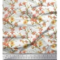 thumbnail image 1 of Soimoi Blanc Coton Popeline Feuilles & Azalée Tissu Imprimé Floral par la Cour 42 Pouces de Large, 1 of 3