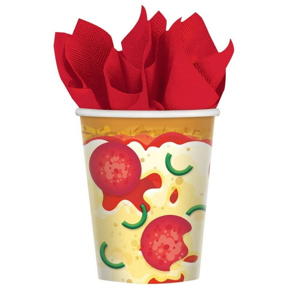 amscan Pizza Design Disposable Paper Cups, 9 oz.- 8 pcs.
