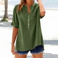 thumbnail image 4 of Women's Casual Shirts with Pocket V Neck Button 3/4 Sleeve Basic Tee Casual Loose Fit Solid Color Tops (S, Army Green), 4 of 7
