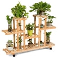 thumbnail image 5 of Topbuy 4-Tier Rolling Flower Rack Wood Plant Stand 12 Pots Bonsai Display Shelf w/ Lockable Casters, 5 of 7
