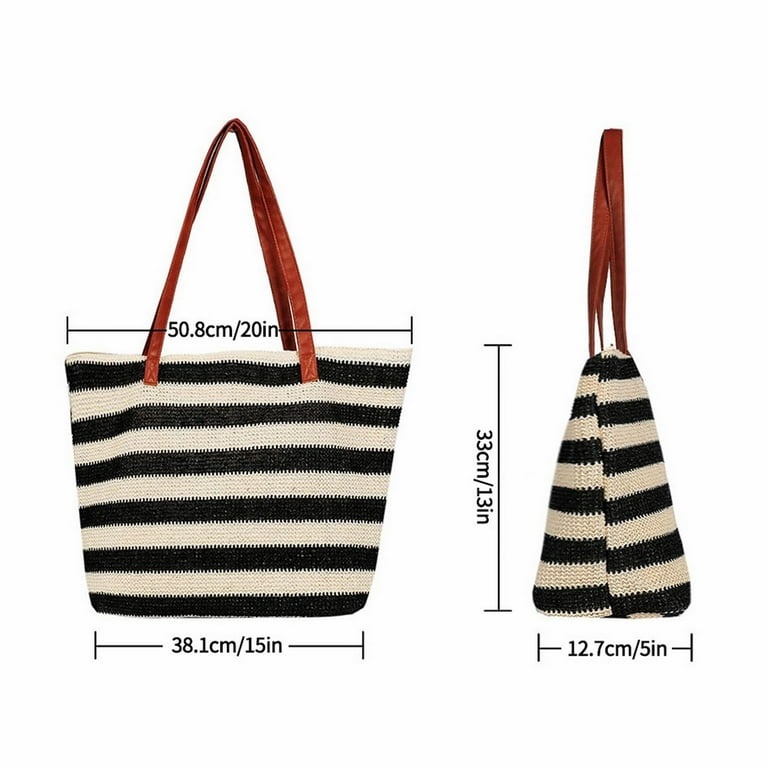 Jierger Large 𝑺𝒕𝒓𝒂𝒘 Braided Beach Bag Striped Beach Bag Large