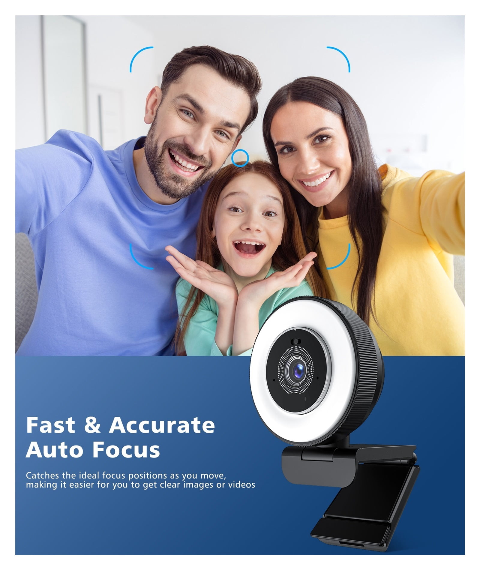 HD Webcam 4k 30fps With Adjustable Ring Light And Microphone, Autofocus Webcam With Privacy Cover For Conferencing, Live Streaming, Recording ,Full Clarity